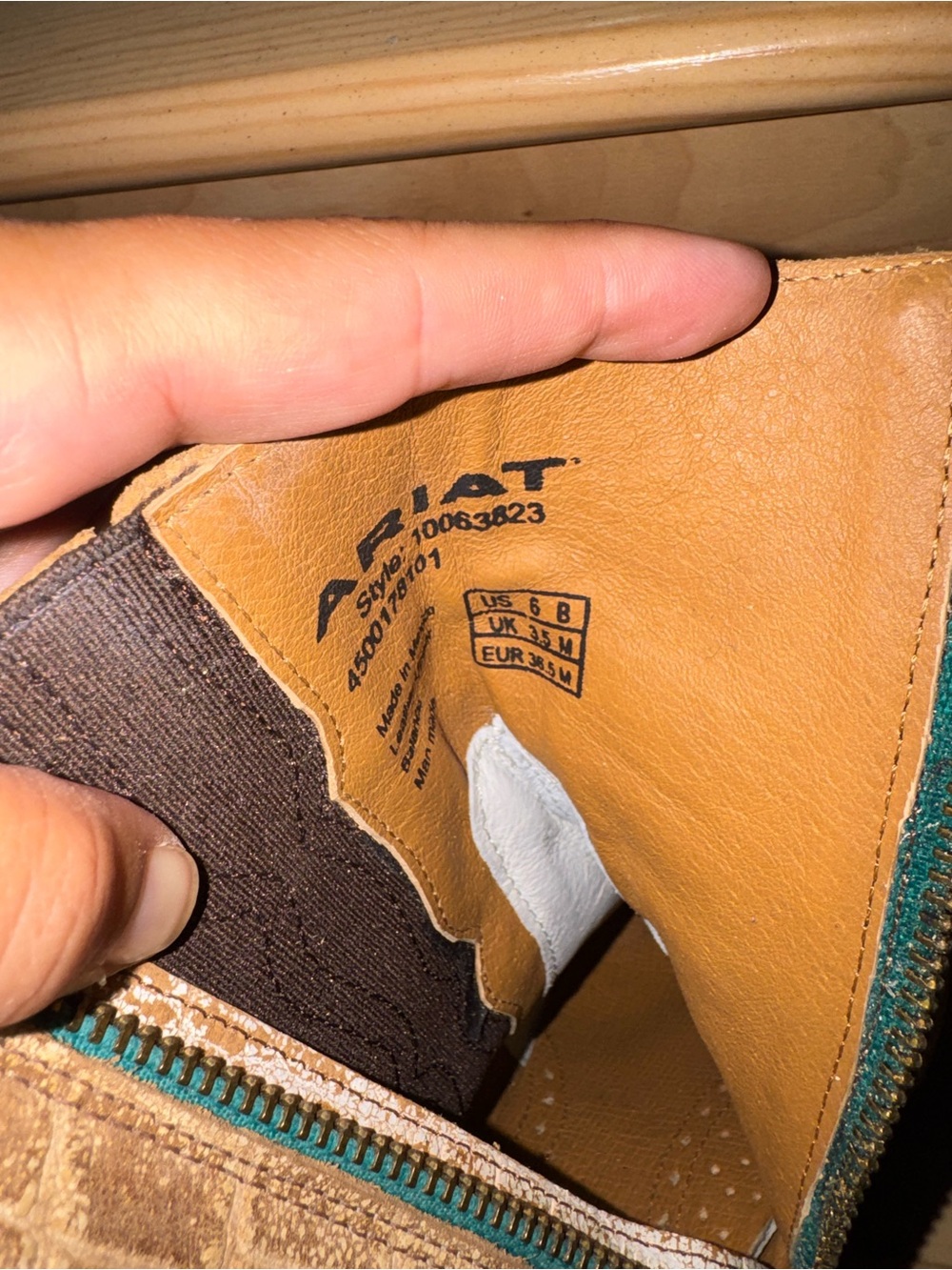 Ariat Distressed Croc-Embossed Tan & Cream Ankle Cowboy Boots - Picture 4 of 4